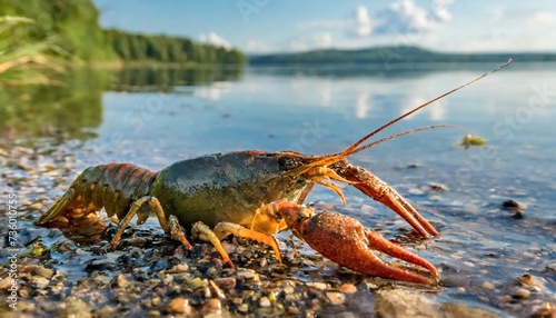 dead crayfish astacus lies on the shore of the lake