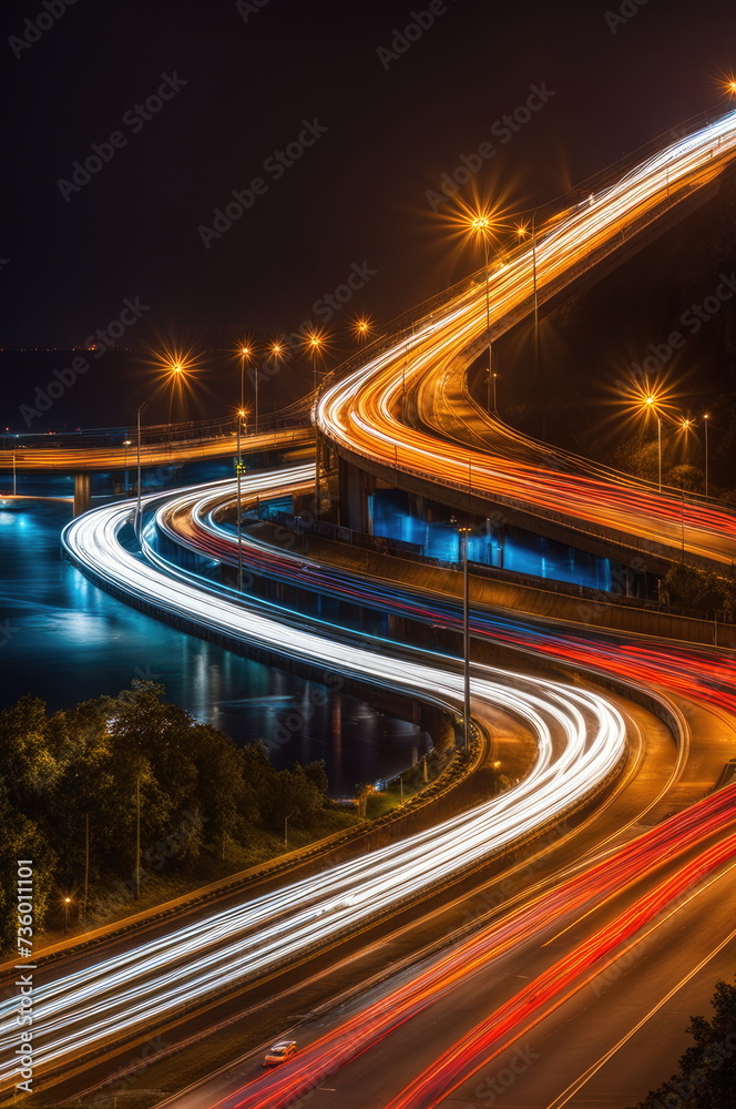 Serpentine Urban Freeway at Night Serpentine Urban Freeway at Night