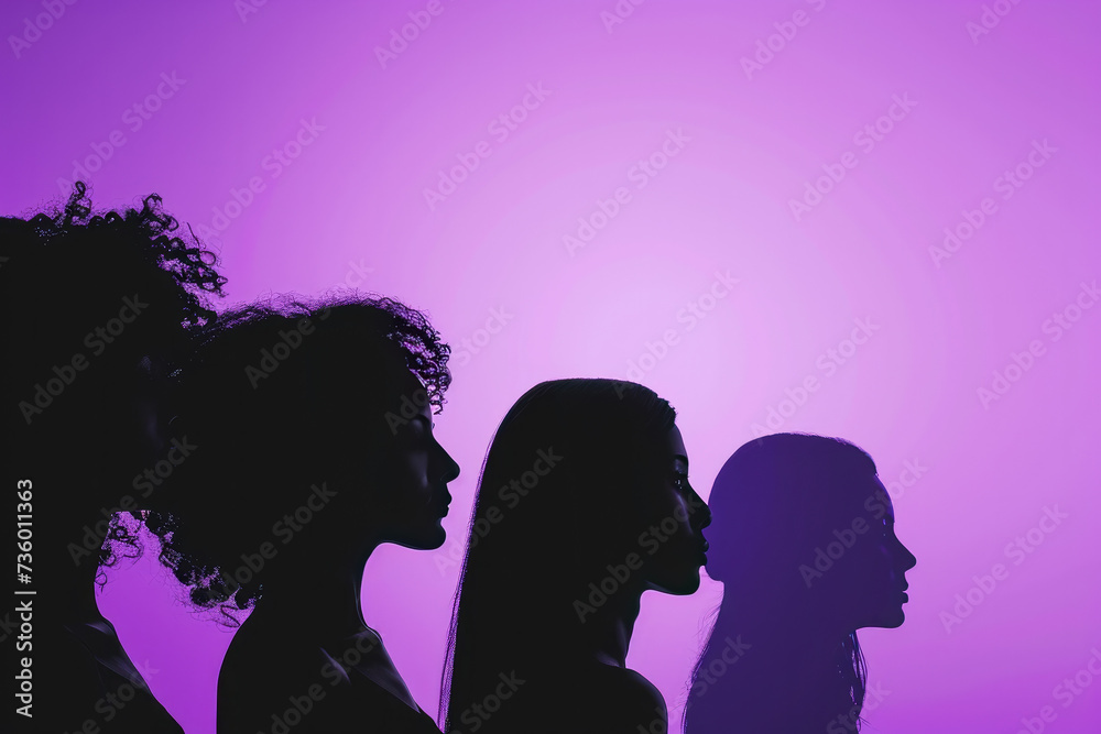 Ethereal Diversity: Women's Silhouettes on Violet
