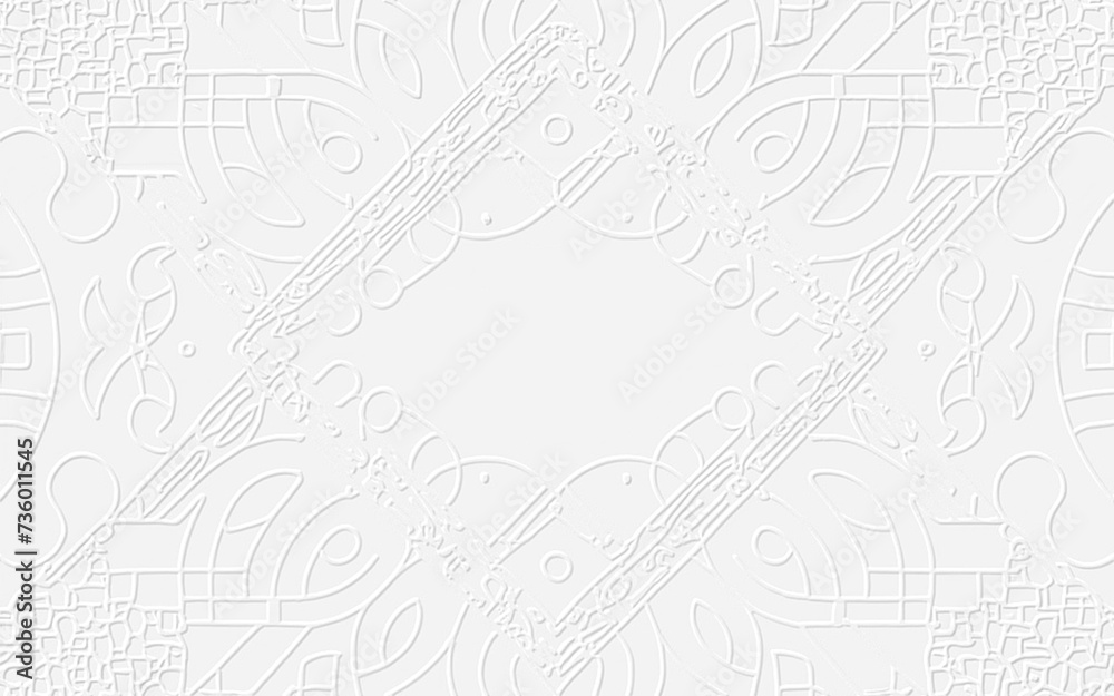 Embossed image of curves on a white paper.