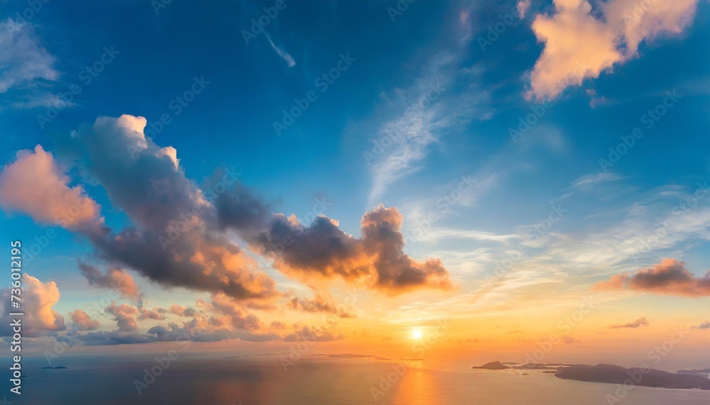 amazing real sky gentle colors panoramic sunrise sundown sanset sky with colorful clouds without any birds large panoramic sky with sun cloudscape
