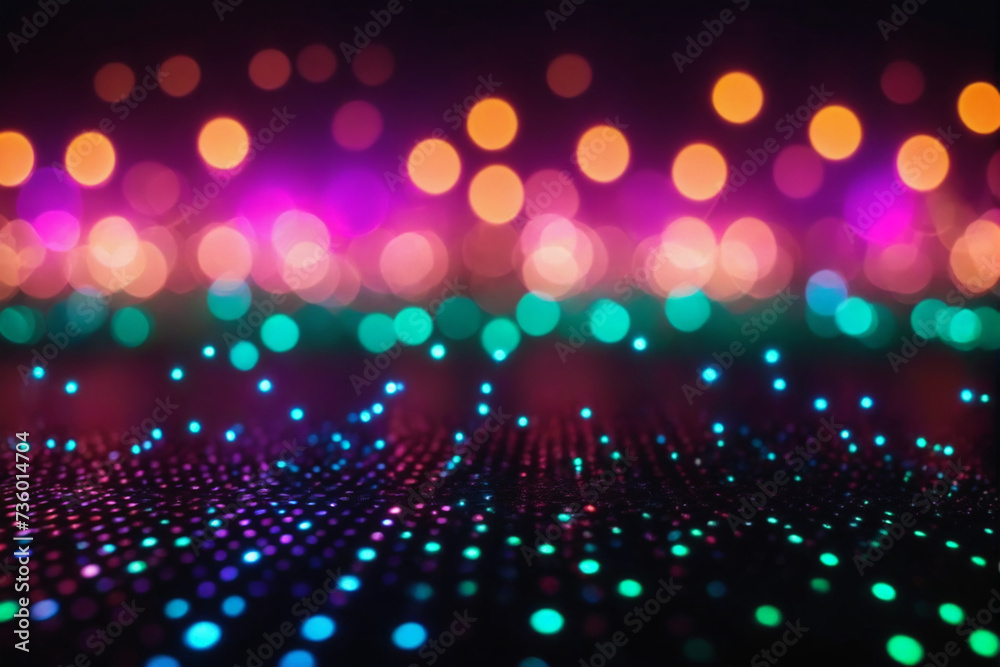 Abstract sparkle bokeh glittering background in neon lights
