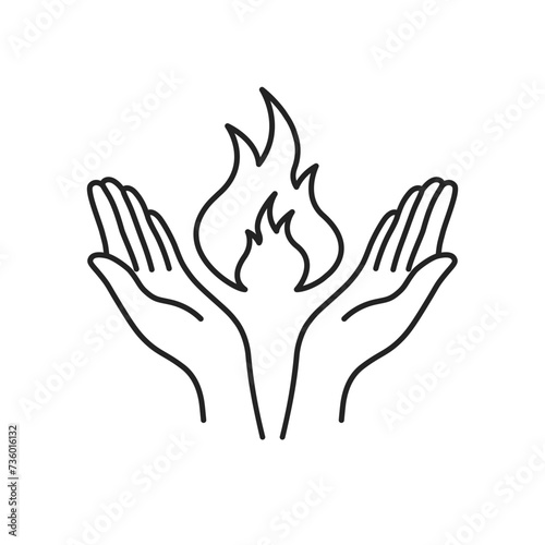 two hands with flame like symbol of faith