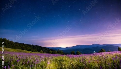 beautiful purple and blue night scene with meadow background