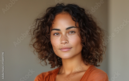 This close-up photograph captures the exquisite details of a multiracial individual with curly hair  showcasing their unique features.