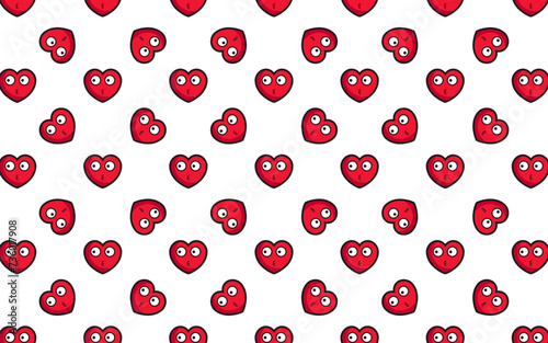 Seamless pattern red heart kiss in 70s cartoon style
