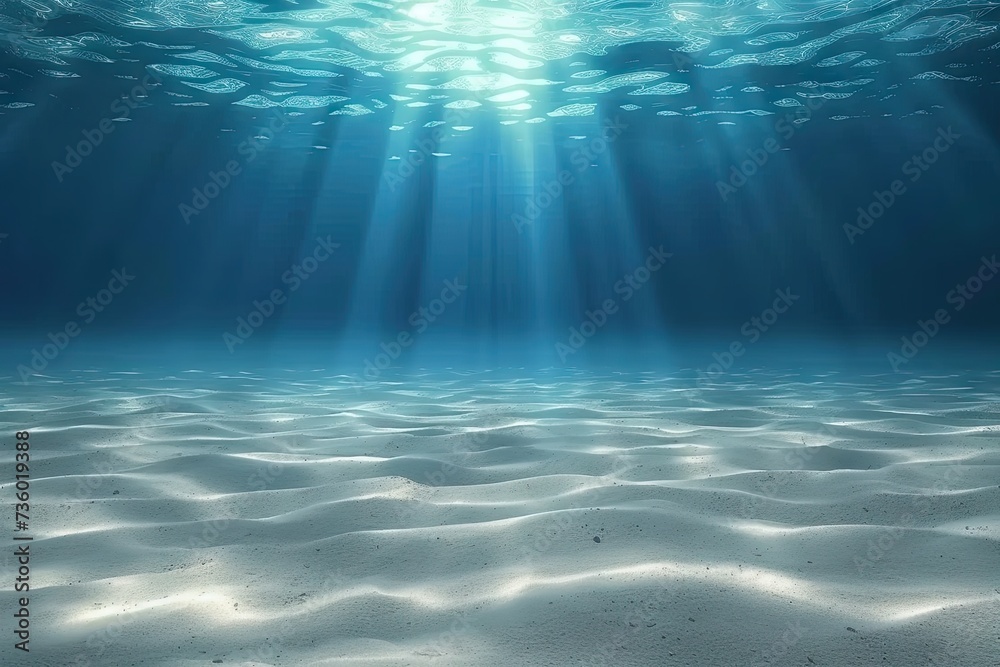 Tranquil depths of ocean stunning captures serene beauty of sunlight filtering through clear turquoise water illuminating sandy bottom of underwater paradise sun rays like liquid sea floor