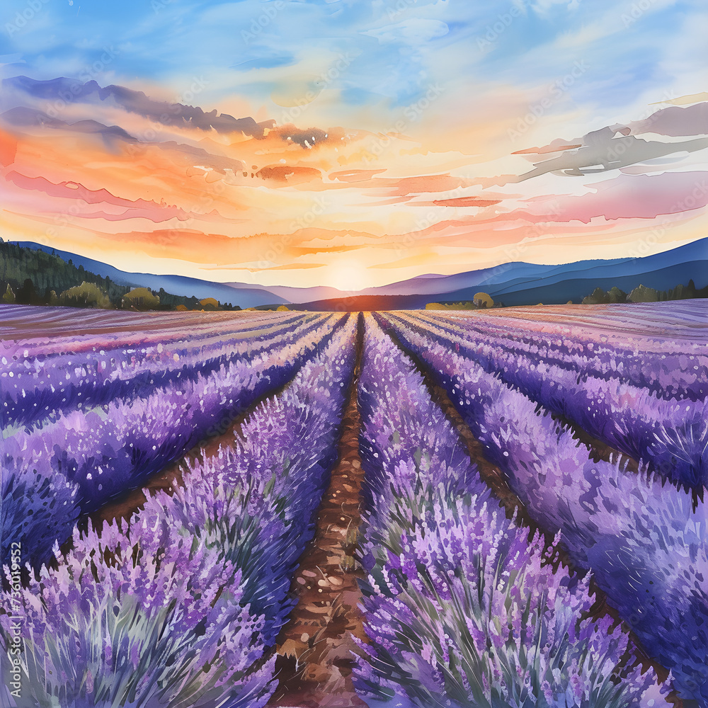 lavender field at sunset, levanduľa, pole, západ slnka 