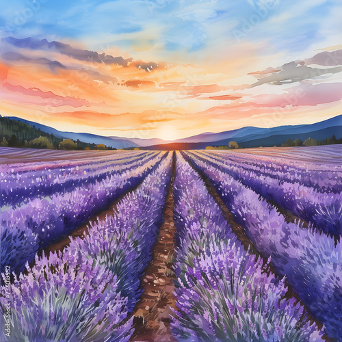 lavender field at sunset, levanduľa, pole, západ slnka 