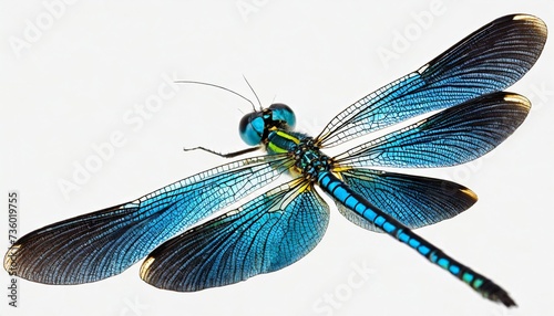 blue banded demoiselle isolated on white background closeup calopteryx splendens damselfly flying cut out