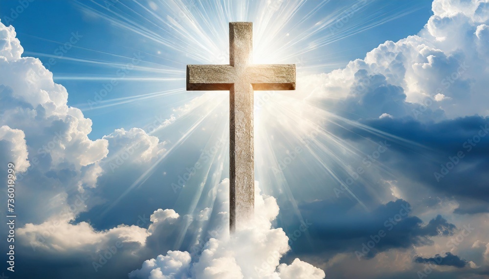 christian cross in heavenly wallpaper with ethereal clouds symbolizing heaven or spirituality