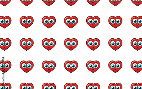Seamless pattern with red smiling heart and eyes, 80s style
