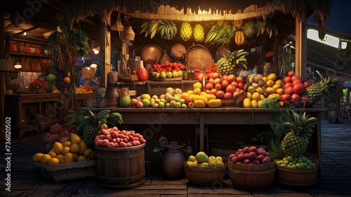  A beautiful fruit stall at night. Small business concept 