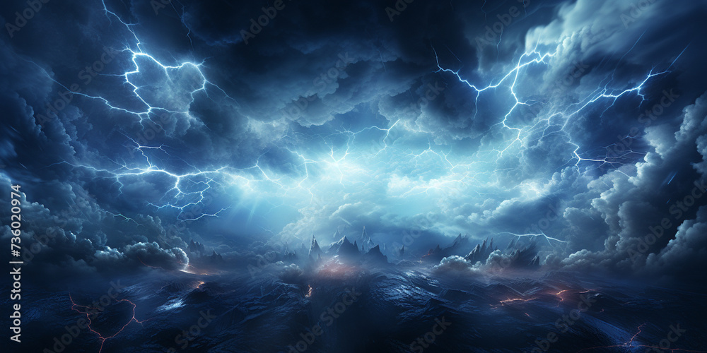 Electrifying Run Bolts of Lightning Illuminating a Black Background with Overlay Image Material

