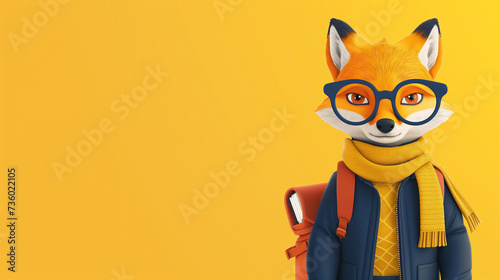 Fox Wearing Glasses and Scarf with copy space