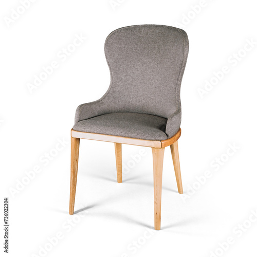 gray modern chair with fabric upholstery with transparent background and shadow