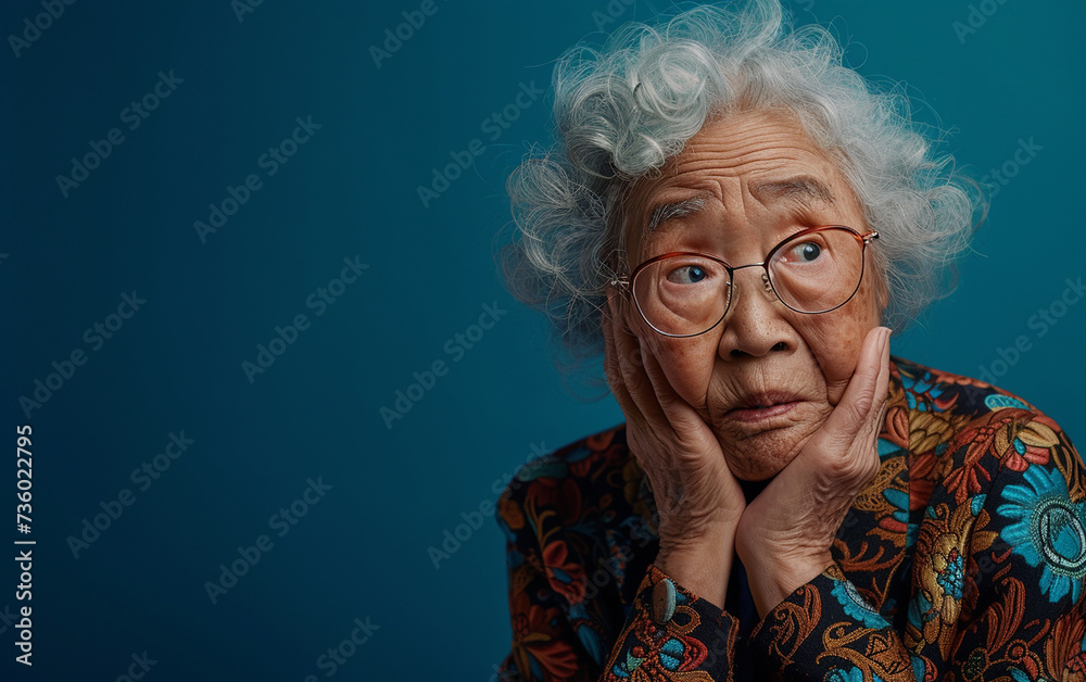 An image of an elderly multiracial woman with glasses on her face, captured in a portrait-style photograph. An image of an elderly multiracial woman with glasses on her face, captured in a portrait-style photograph.