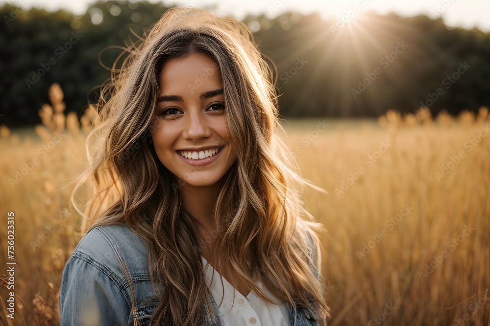 Young smiling woman with sun shining through her hair
Young smiling woman with sun shining through her hair