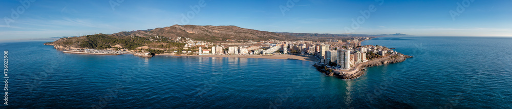 Mediterranean Bliss: Aerial Panorama of La Concha Beach, Oropesa del Mar, Valencia Community, Spain