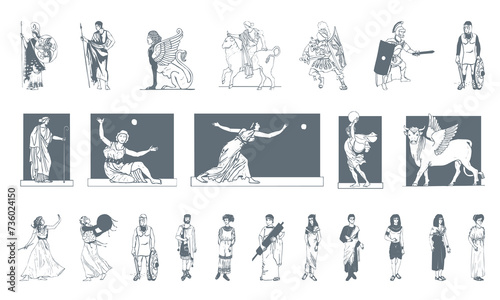 Classical greek art collection. statue and warrior icon mega bundle