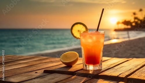 Summer Serenity: Enjoying a Cocktail on a Beach at Sunset"