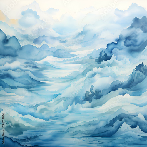 Abstract watercolor background. Blue sky with clouds. illustration.