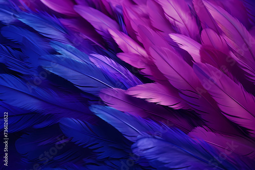 Delicate abstract background. Dark blue  pink feathers  photo  ultramarine  minimalistic  realistic and at the same time ethereal. Blue feathers for brochure  notepad  voucher  invitation. Luxury.