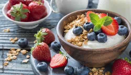 granola yoghurt breakfast with berries