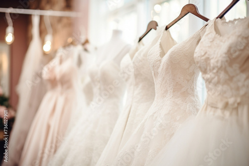 Wedding Dress. showcase with dresses. generative ai