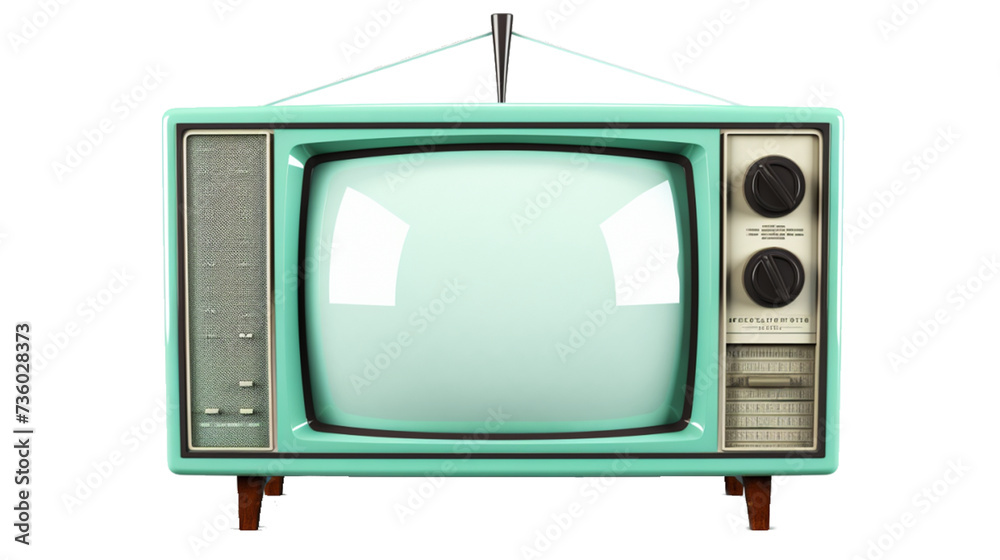 Classic Mint Green Vintage Television: Isolated on a Transparent Backdrop