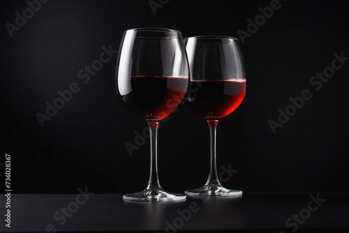 Close-up Red wine in a clear glass against a pure black color background. elegance and rich colors