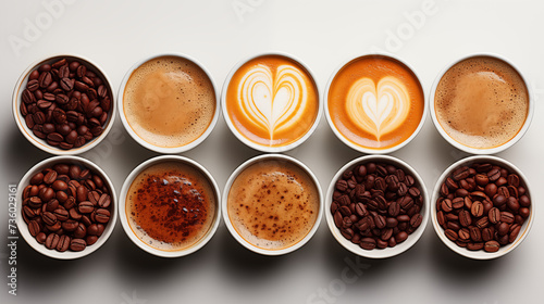 Best quality coffee, coffee bean sample and preparation of coffee variations, espresso cappuccino and others