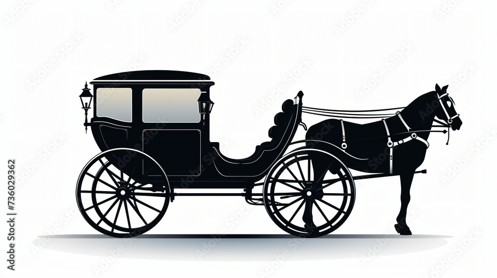 Horse carriage silhouette isolated on white