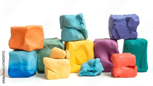 Colorful Modeling Clay Blocks Stacked and Scattered photo