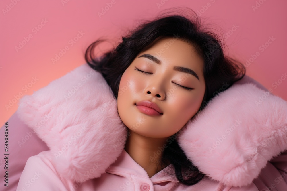 Dreamy Bedtime Portrait: Young Asian Woman in Pajamas

