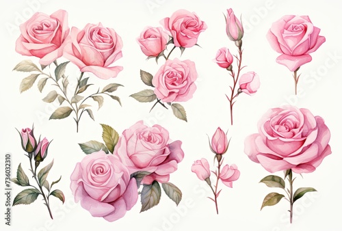 Roses in watercolor on white background
