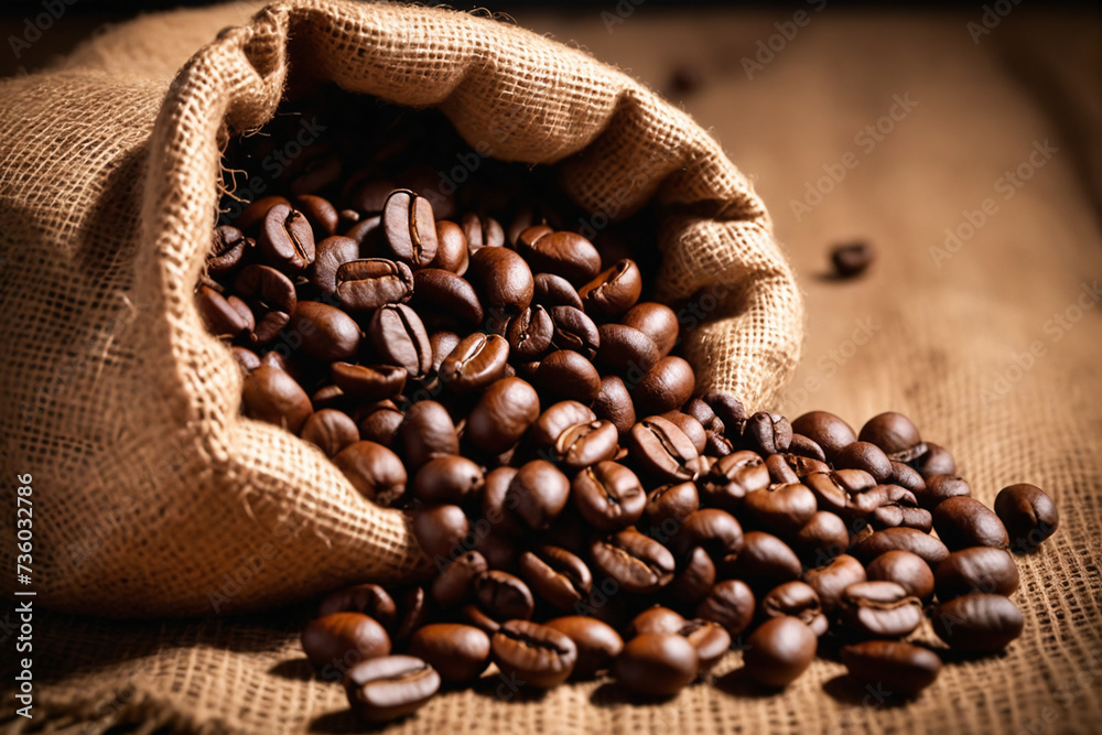 Coffee beans in a sack, Coffee seed texture background Coffee beans in a sack, Coffee seed texture background