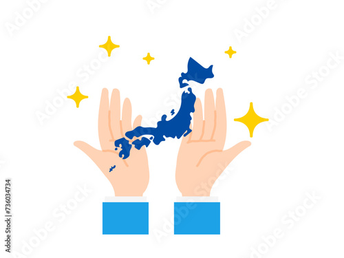 日本地図を持つビジネスパーソンの手のイラスト