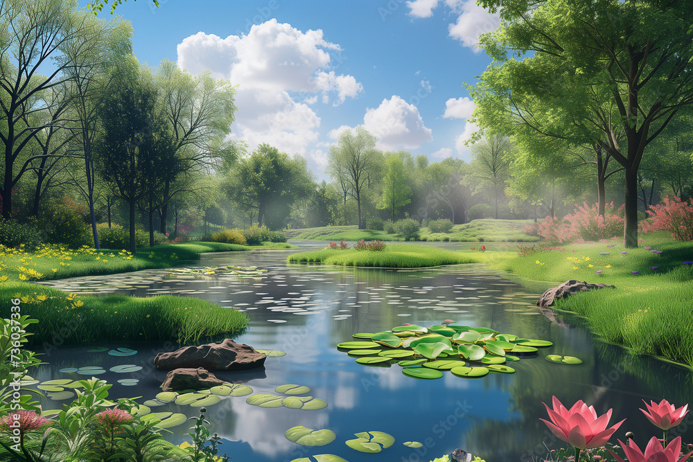 Fototapeta premium Verdant Lakeside Euphoria