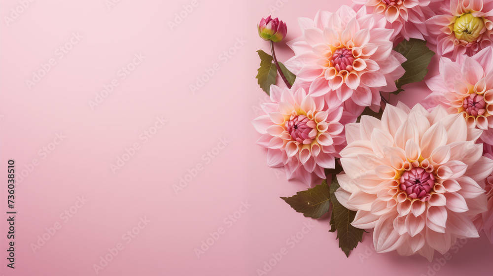 Pink dahlias on pastel pink background Pink dahlias on pastel pink background