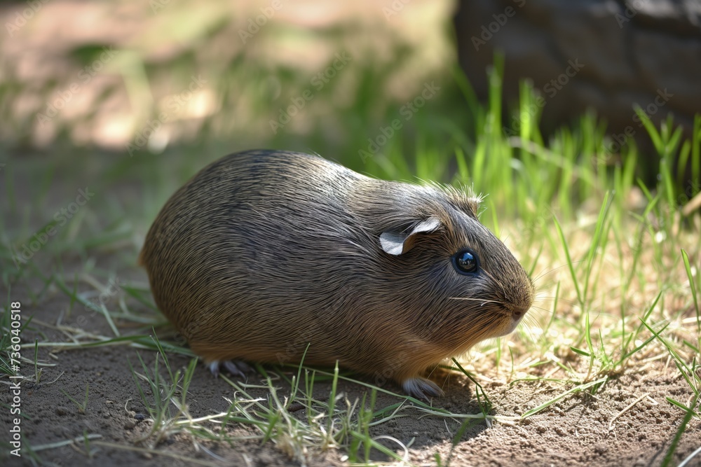 guinea pig exploring a patch of grass, outdoor sunlight guinea pig exploring a patch of grass, outdoor sunlight