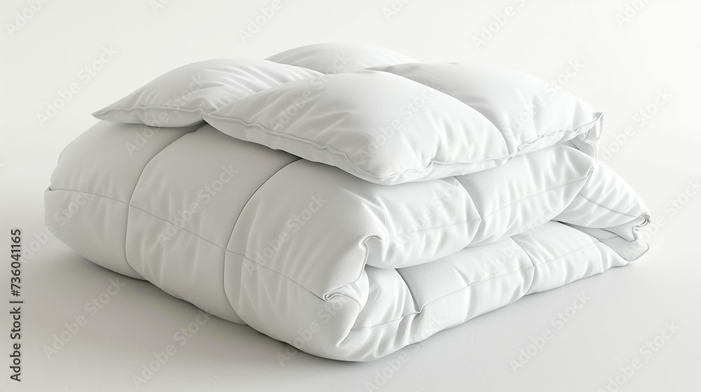 Stack of beddings on the white background, white pillow on the duvet isolated, bedding objects isolated against white background, bedding items, bedding mockup. Made with generative ai Stack of beddings on the white background, white pillow on the duvet isolated, bedding objects isolated against white background, bedding items, bedding mockup. Made with generative ai