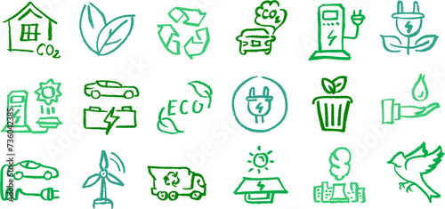 Green Renewable Energy Related Icons Crayon Chalk Drawing