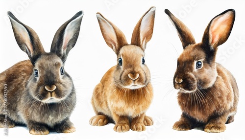 collection of three watercolour paintings of brown cute rabbits isolated on white background animal clipart bundle
