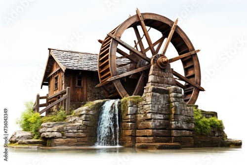 Water mill wooden wheel with wooden house Generative AI