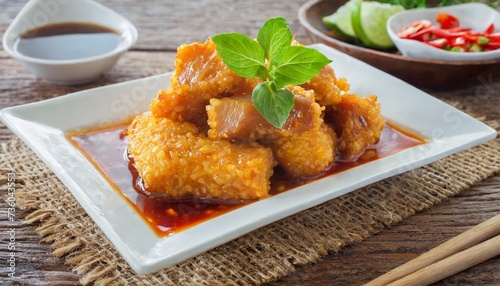 sweet and sour pork in sweet rice batter photo