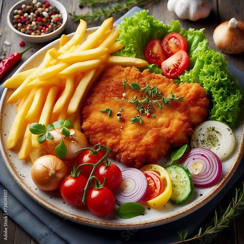 Weiner schnitzel with potato salad   photo