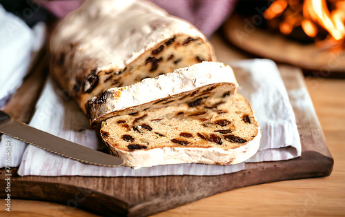 Christmas Shtolen. Delicious New Year's Eve. Delicious pastries for Easter. Selective focus. photo