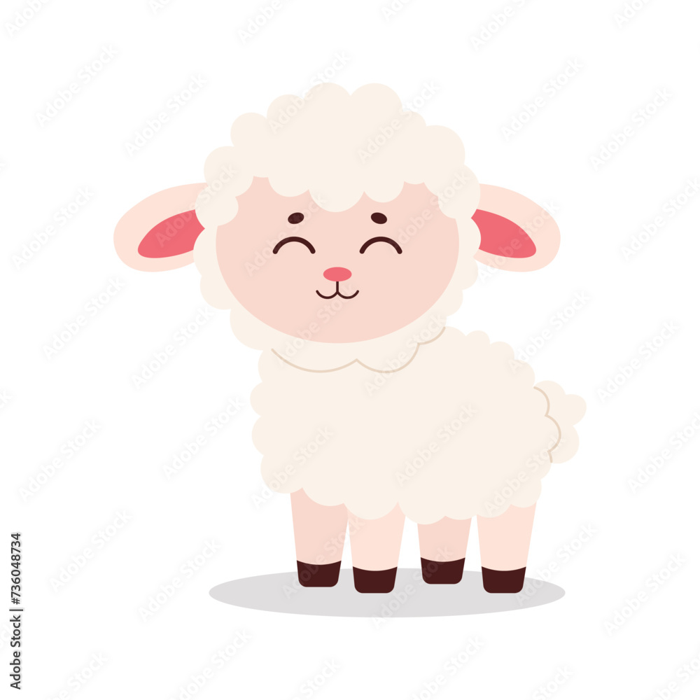 Cute vector sheep in flat style on white background. Design for kid, poster, postcard, invitation, clothes. Cute vector sheep in flat style on white background. Design for kid, poster, postcard, invitation, clothes.