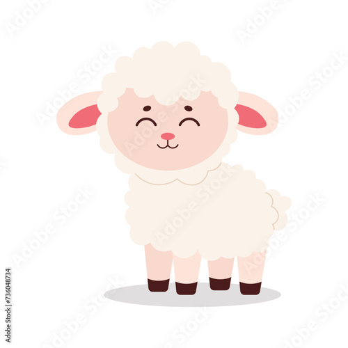Cute vector sheep in flat style on white background. Design for kid, poster, postcard, invitation, clothes.